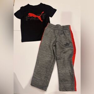 Puma Kids Gray Joggers with Red Accents